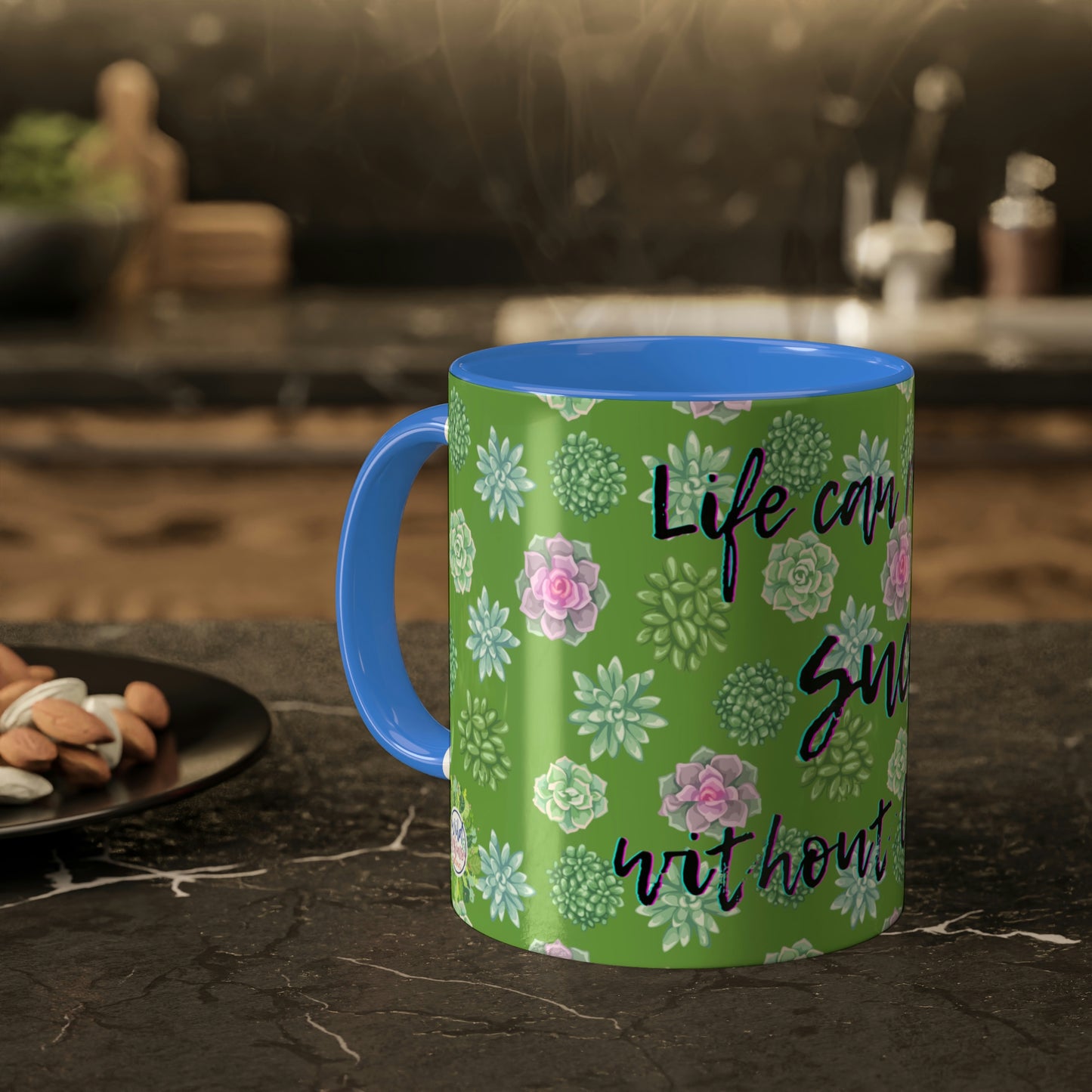 Succulent Life without Coffee, Colorful Mugs, 11oz