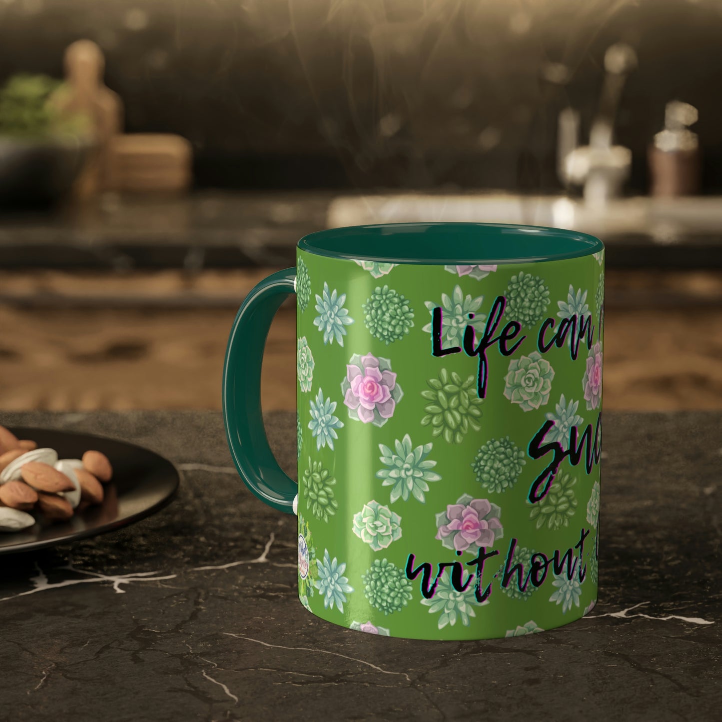 Succulent Life without Coffee, Colorful Mugs, 11oz