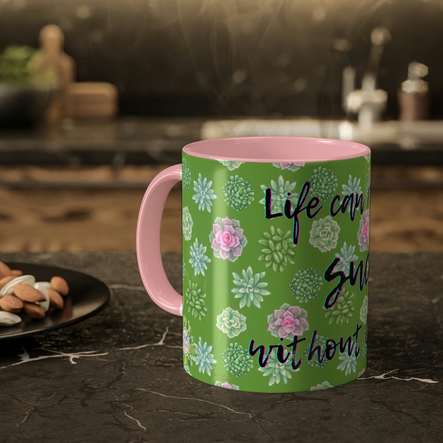 Succulent Life without Coffee, Colorful Mugs, 11oz