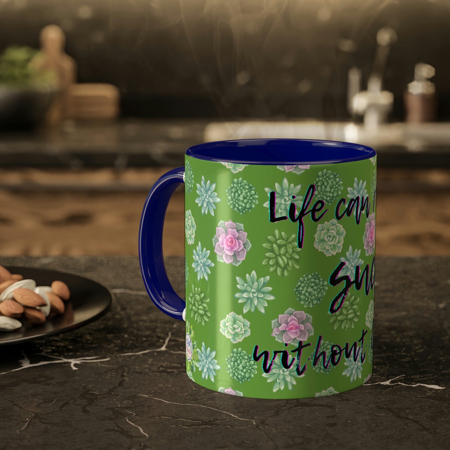 Succulent Life without Coffee, Colorful Mugs, 11oz